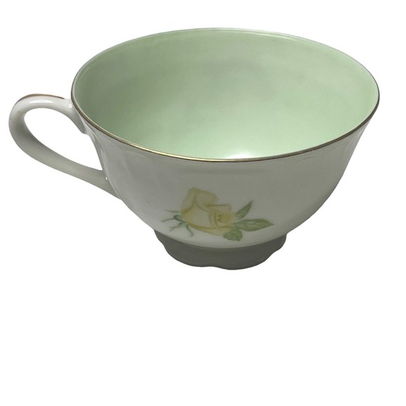 Lefton China Footed Tea Cups Saucer #2755 Gold Gilt 1950's Roses Mint Green - Picture 4 of 10